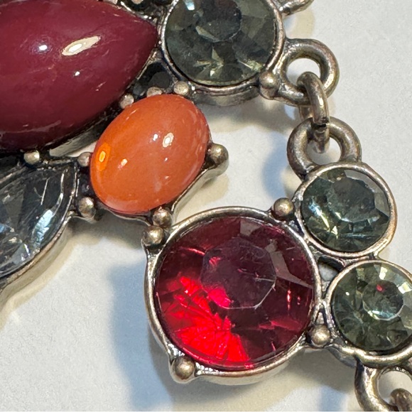 Rhinestone Dressy Statement Necklace 18” Red and Multi Color Stones - Picture 5 of 9